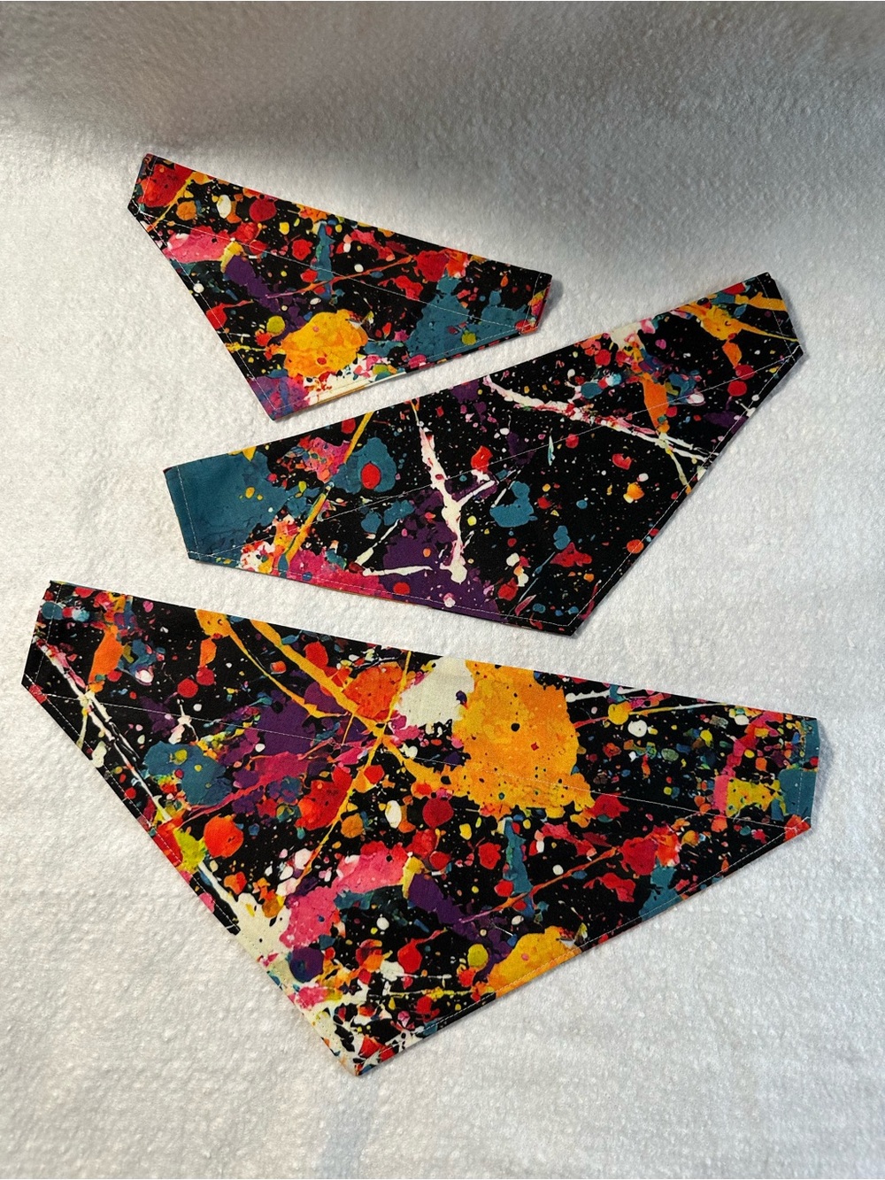 Handmade Pet Multicolor Paint-Splash Critter Cape Bandana Scarf Reversible - Picture 3 of 9